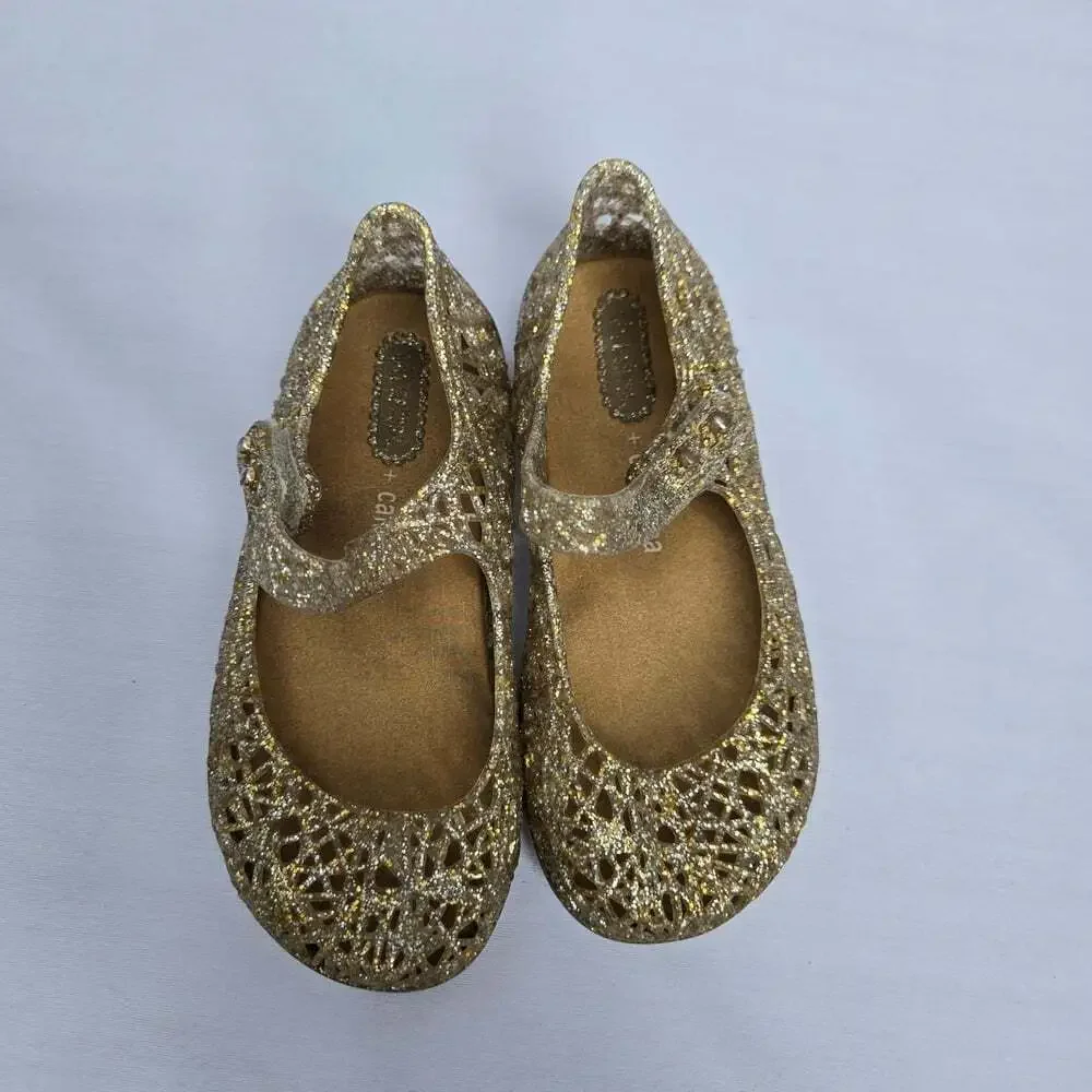 Mini Melissa Gold Glitter Kids Jelly Shoes Size 8